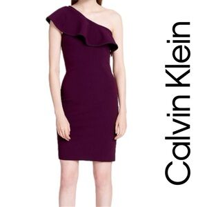 Calvin Klein Women's Purple Wine One-Shoulder Dress Cocktail-‎ Size 6 338*
